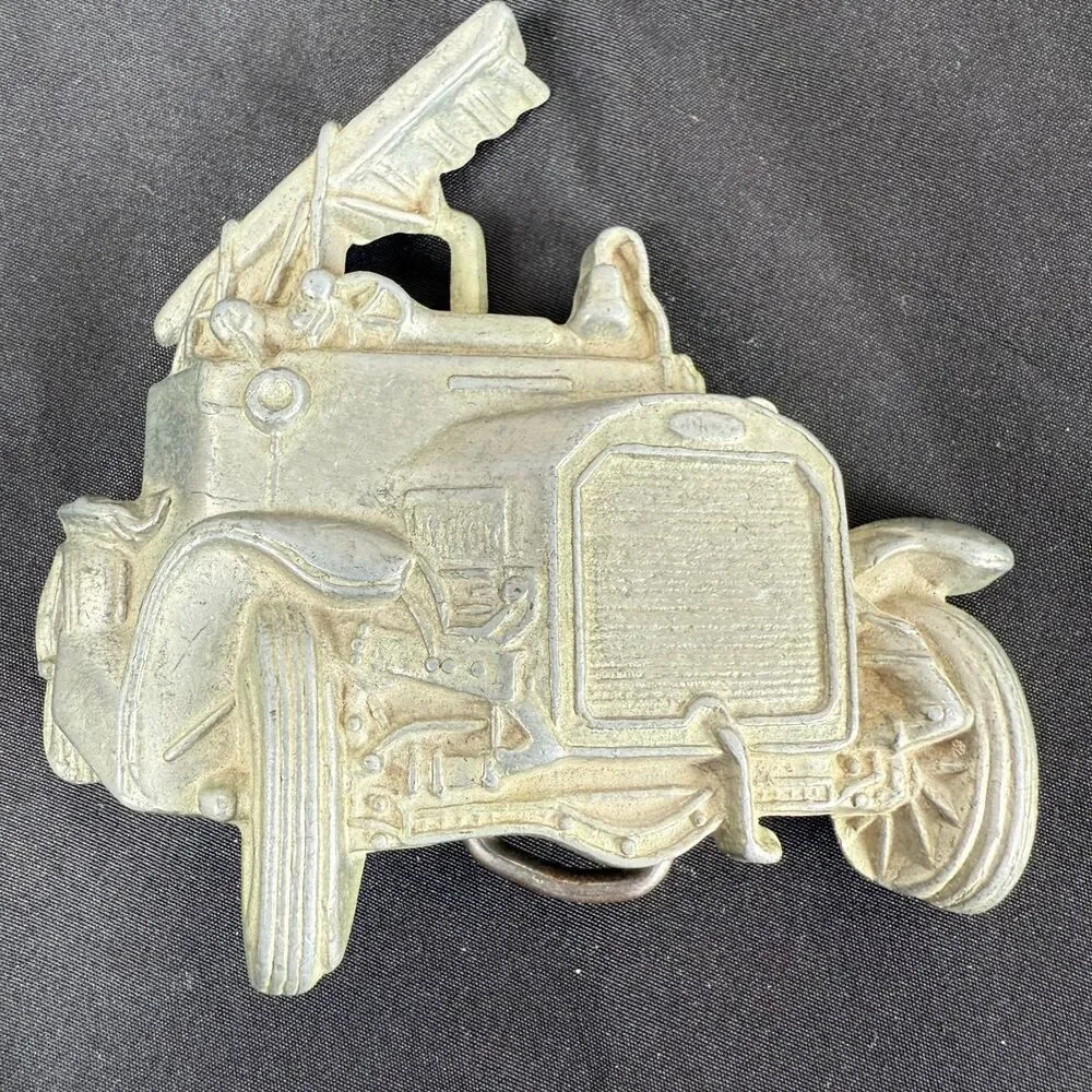 Vintage Brass Old Fashion Fire Truck Hook + Ladder Belt Buckle 3.5